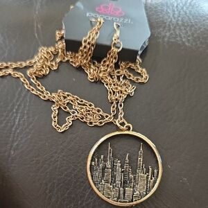 Paparazzi Gold-Tone Cityscape Circle Pendant Necklace
